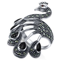 Silver WINGS Кольцо из серебра c марказитом, ониксом 011567-39, размер 19