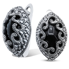 Silver WINGS Серьги из серебра с марказитом, ониксом 220546-39