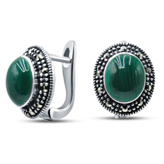 Silver WINGS Серьги из серебра с марказитом, малахитом 221548-39