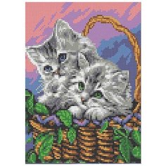 Мамы и их зверята. Котята в корзине Рисунок на ткани 25х18,5 Каролинка ткбж 4036)