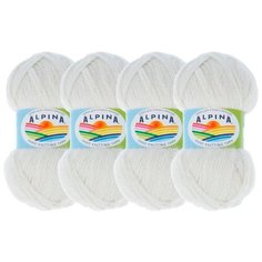 Пряжа Alpina Alpaca Trenza однотонная, 90 % альпака, 10 % полиамид, 50 г, 150 м, 4 шт., №01 белый (натуральный)