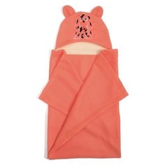 Покрывало с капюшоном и ушами, флис цв коралл, вышивка Собачка 70х100 см Карамель