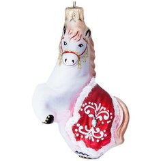 Елочная игрушка Элита Лошадка в красной попоне ГФ-186, белый/красный Elita