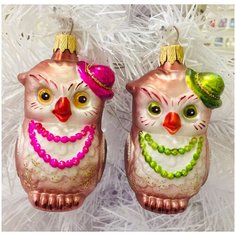 Набор елочных игрушек Элита Сова ГФ-736, бежевый/розовый/зеленый, 13 см, 2 шт. Elita