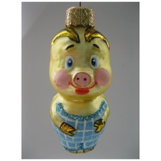 Елочная игрушка Элита Поросенок ГФ-391, золотистый/голубой, 8.5 см Elita