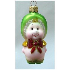 Елочная игрушка Элита Поросенок ГФ-395, белый/зеленый/красный, 10 см Elita