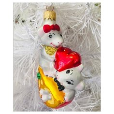 Елочная игрушка Элита Мышки с сердцем ГФ-905, белый/желтый/красный, 11 см Elita