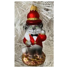 Елочная игрушка Элита Кот-учёный ГФ-624, серый/красный, 11 см Elita