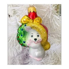 Елочная игрушка Элита Мышонок ГФ-909, белый/золотистый/красный/зеленый, 10 см Elita