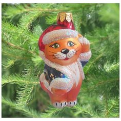 Елочная игрушка Элита Кот в шубе ГФ-151, оранжевый/синий, 10.5 см Elita