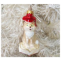 Елочная игрушка Элита Кот с книгой ГФ-632, бежевый, 12 см Elita