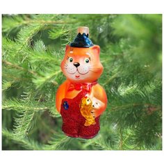 Елочная игрушка Элита Кот с рыбой ГФ-214, оранжевый/красный, 13 см Elita