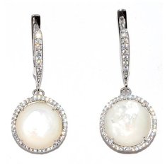 Silver WINGS Круглые серьги-подвески из серебра с перламутром и цирконием 22se000917c-1a-96