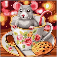 Картина по номерам 20Х20 Мышка в чашке Molly ( KH1018 )