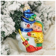 Набор елочных игрушек Элита Снеговик с мальчиком, белый, 11.5 см Elita