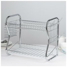 Сушилка для посуды Skiico Kitchenware «Стойка» 40×23.5×34 см / Металлическая сушилка для посуды универсальная В-образная серебристая