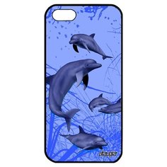 Яркий чехол на смартфон // iPhone 5 5S SE (2016) // "Дельфины" Гринды Афалина, Utaupia, голубой