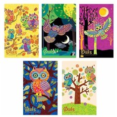 Блокнот А5, 40 л гребень, ламинированный картон, клетка, Альт, "Совы", (5 видов), 3-40-024