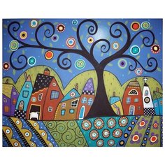 Набор алмазной вышивки "Вечерние домики", размер 50х40см, 55 цветов Яркие Грани