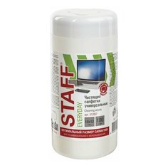 Салфетки для экранов, стекол и пластика универсальные STAFF "EVERYDAY", 10х12 см, туба 100 шт влажные, 512657