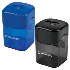 Точилка BRAUBERG "Win", 2 отверстия для чернографитных карандашей (в том числе утолщенных), с большим контейнером, с крышкой, ассорти,222495