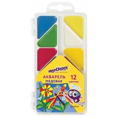 Краски акварельные юнландия "мозаика", медовые, 12 цветов, классические, пластик, 191515