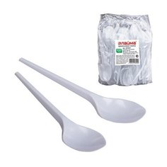 Одноразовые ложки столовые 165 мм, комплект 100 шт., "бюджет", пластиковые, белые, LAIMA, 600947 Лайма