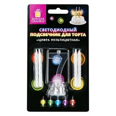 Цифра-подсвечник "7" светодиодная, золотая сказка, в наборе 4 свечи 6 см, 1 батарейка, 591430