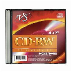 Диск CD-RW, VS, 700 Mb, 4-12 x Slim Case, 1 штука, VSCDRWSL01