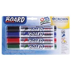 Маркеры стираемые для белой доски набор 4 цвета, CROWN "Multi Board", 3 мм, CBM-1000-B/чсзк