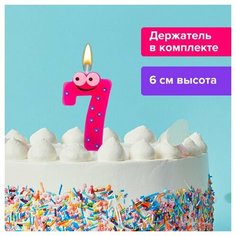 Свеча-цифра для торта "7" "С глазками", 6 см, золотая сказка, с держателем, в блистере, 591410