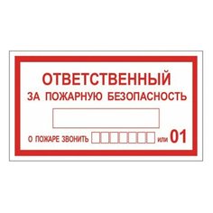 Знак вспомогательный "Ответственный за пожарную безопасность", прямоугольник, 250х140 мм, самоклейка, 610049/В 43 Foliant