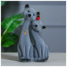 Копилка "Коты пара Свидание", серая, покрытие флок, керамика, 28 см, микс