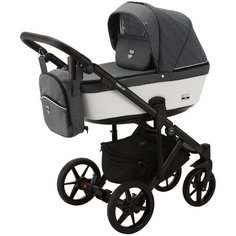 Коляска универсальная Adamex Emilio 2 в 1, EM241 - тёмно-серая, белая экокожа