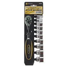 Набор торцевых головок эврика с трещоткой 3/8 DR 10-24мм 11 предметов на держателе