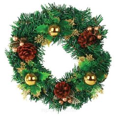 Венок новогодний с золотыми украшениями и шишками, диаметр 30 см Veld Co