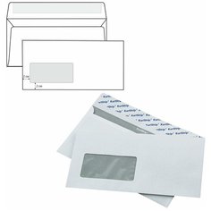 Конверты E65 (110х220 мм) левое окно, отрывная лента, 80 г/м2, комплект 1000 шт., внутренняя запечатка, 125637 Курт