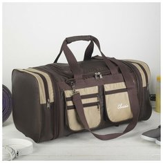 Сумка спортивная, отдел на молнии, с увеличением, 5 наружных карманов, длинный ремень, цвет коричневый/бежевый Amen.