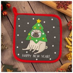 Этель Прихватка "Happy New Year" 19х19см, саржа, 100% х/л, ватин 250г/м2