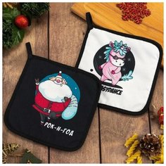 Доляна Новогодний набор кухонный "Рок- н- год " прихватка 17х17 - 2шт. 35% хл,65% п/э