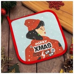 Этель Прихватка "Merry XMAS" 19х19см, саржа, 100% х/л, ватин 250г/м2