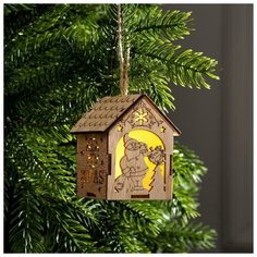Luazon Lighting Подвеска световая "Домик и дед мороз", 8х6.5х6, CR41*3, Т/белый