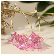 Queen fair Серьги кольца "Витраж" гирлянда, d=3, розовый в золоте