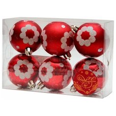 Набор елочных шаров Magic Time Ромашки на красном 39010, красный/серебристый, 6 см, 6 шт.