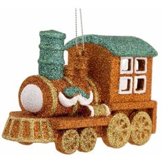 Елочная игрушка Magic Time Паровоз 80536, бронзовый/золотистый/голубой, 8 см