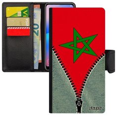 Противоударный чехол- книжка на смартфон // Samsung Galaxy A40 // "Флаг Марокко на молнии" Государственный Патриот, Utaupia, серый