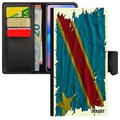 Красивый чехол книжка на смартфон // Samsung Galaxy A40 // "Флаг Конго Киншаса на ткани" Страна Стиль, Utaupia, белый