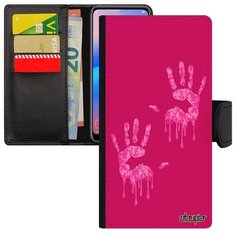Необычный чехол- книжка на смартфон // Samsung Galaxy A40 // "Отпечаток ладони" Радуга Рука, Utaupia, фуксия