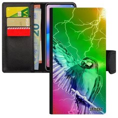 Красивый чехол книжка на смартфон // Samsung Galaxy A40 // "Попугай" Ара Дизайн, Utaupia, цветной