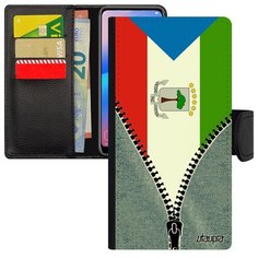 Противоударный чехол- книжка на смартфон // Samsung Galaxy A40 // "Флаг Гвинеи Экваториальной на молнии" Страна Туризм, Utaupia, серый